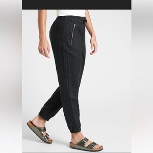 Athleta Blue Linen Joggers Elastic Waist Zip Pockets Pants Women Size 4